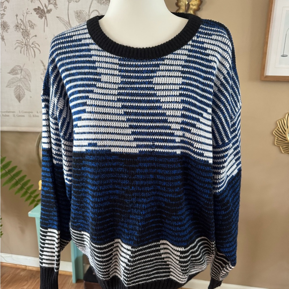 Vintage 80’s Grunge Striped Black and White Sweater XL